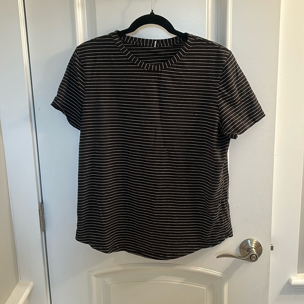 Lululemon Love Crew Neck Tee Soft Pima Cotton Blend Black & White Striped Shirt